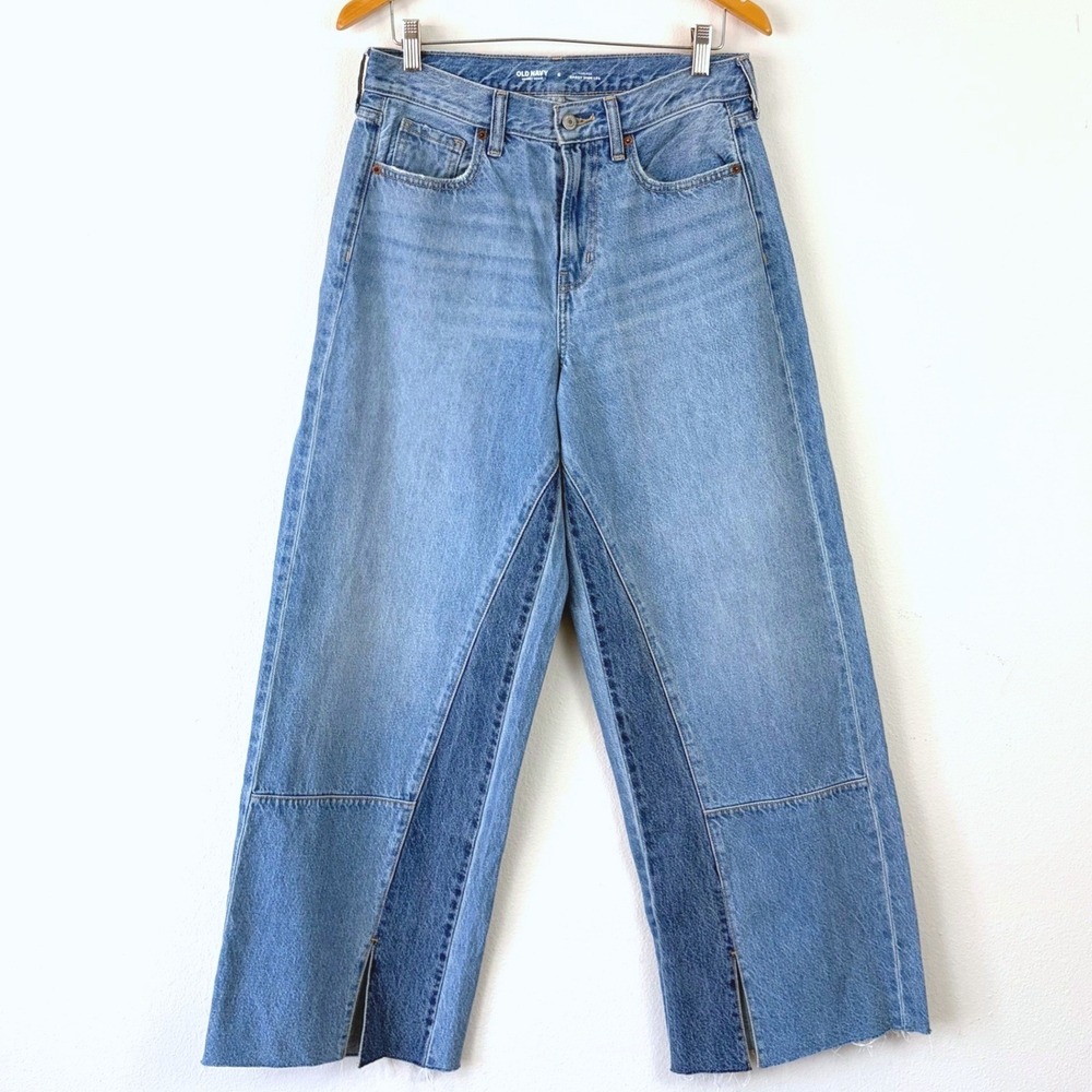 Old Navy Sz.6 Extra High-Rise Sassy Wide-Leg Jeans Light Wash Two-Tone